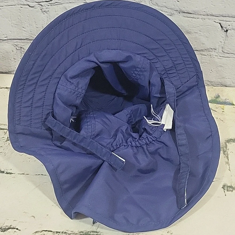 Pottery Barn Baby Size 12 Months Navy Shark Print Reversible Sun Hat W/Neck Flap